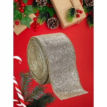 ECARLA taśma świąteczna wstążka 5cmx2m Złota dekoracyjna KSN137