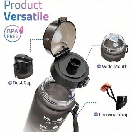 ECARLA butelka na wodę z miarką 1l Ombre Szary z Czernią BD16