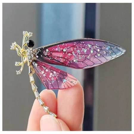 ECARLA broszka kryształowa Różowa Ważka BZ169