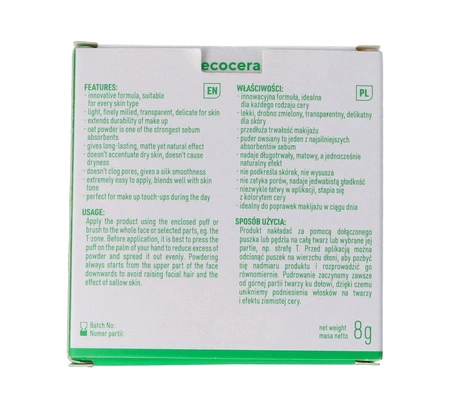 ECOCERA prasowany puder owsiany matujący Transparentny 10g