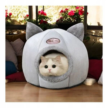 ECARLA legowisko dla kota Budka pluszowa na zimę Szara KOT16