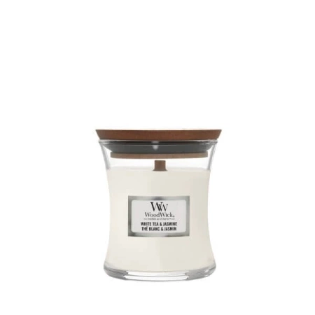 WOODWICK PlusWick mała świeca w słoiku White Tea & Jasmine 85g