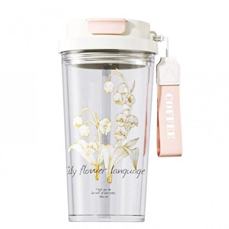 ECARLA kubek z uchwytem i ustnikiem 550ml Przezroczysty Konwalia BD29