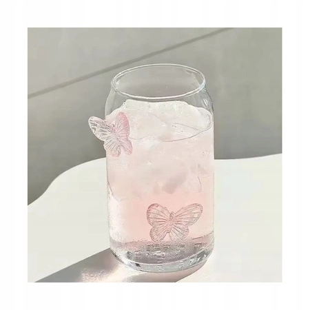 ECARLA szklanka wysoka ze słomką Motyl Róż 500ml SZK163