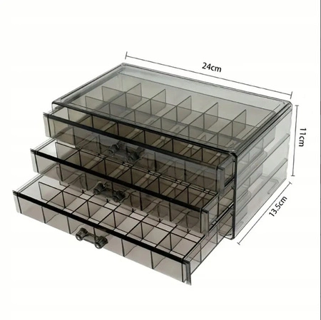 ECARLA organizer szkatułka na kosmetyki biżuterię 3 szuflady, 72 przegródki PD159CZ