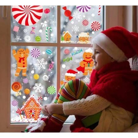 ECARLA naklejki na szybę świąteczne kolorowe 6 arkuszy 20x30cm NKD14