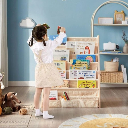 ECARLA regał organizer na książki z kieszonkami 6-poziomowy 79x60cm SZ45