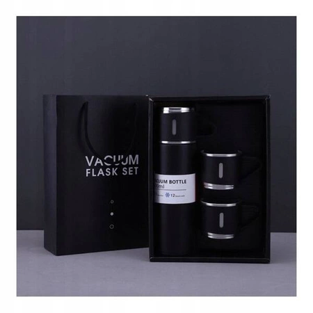 ECARLA termos 500ml z 3 kubkami zapakowany na preznt Czarny BD24CZ