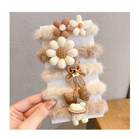 ECARLA zestaw gumek-frotek do włosów 5w1 Białe Brązy GUM174