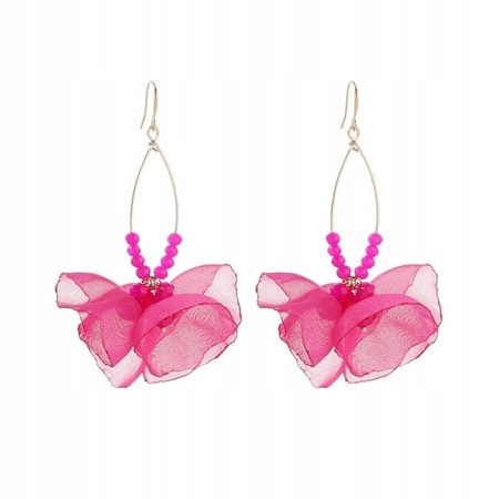 ECARLA kolczyki wiszące z koralikami tiulowe kwiaty K1699