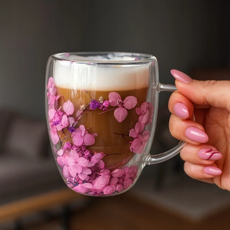 ECARLA szklanka termiczna gipsówka hortensje Fiolet Róż 300ml SZK201