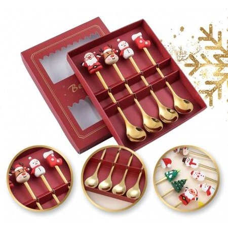 ECARLA zestaw łyżeczek ze świątecznymi figurkami 4szt w pudełku Złote LYZ4