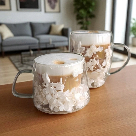 ECARLA szklanka termiczna z podwójnym dnem z hortensją w środku 180ml SZK186