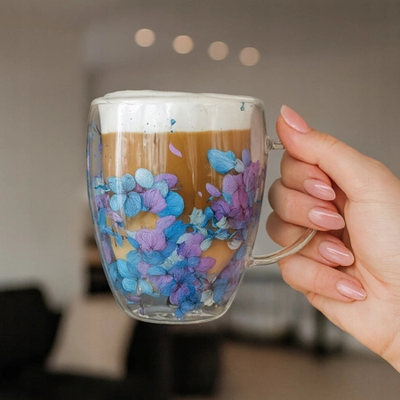 ECARLA szklanka termiczna z podwójnym dnem z hortensją w środku 300ml SZK195