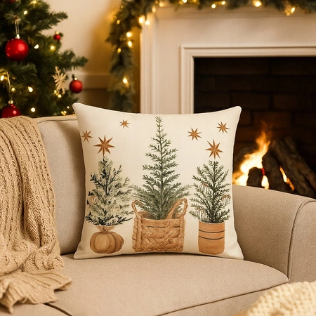 ECARLA Zima Świąteczna poszewka na poduszkę Boho 45x45 TRZY CHOINKI POD249