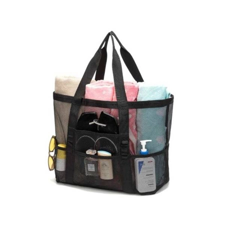 ECARLA torebka plażowa siateczkowa wymiary 43x39x20cm Czarna TP12