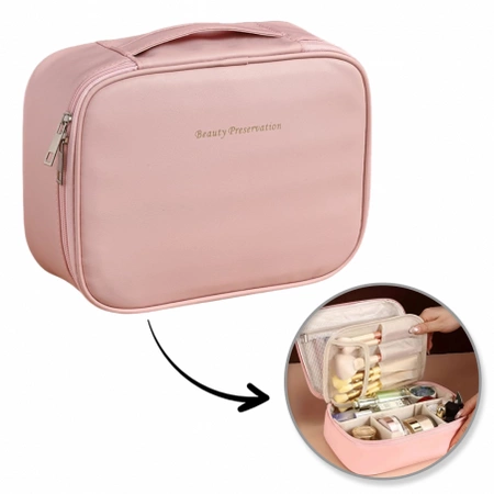 ECARLA kosmetyczka rozkładana, Kuferek z ekoskóry Różowy KS146R