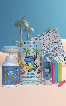 HISKIN Kids Summer Set zestaw do kąpieli + kolorowaanki z kredkami Niebieski