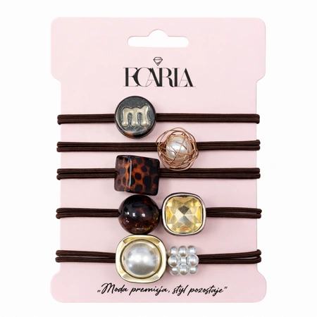 ECARLA zestaw gumek do włosów 5szt brązowe, złote z KAMIENIAMI GUM186