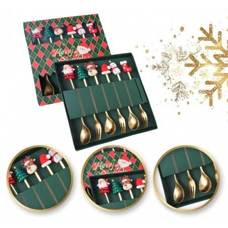 ECARLA zestaw łyżeczek i widelczyków ze świątecznymi figurkami 6szt w pudełku LYZ6