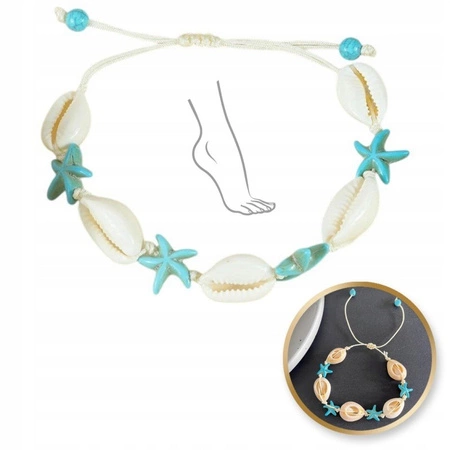 ECARLA bransoletka na stopę MUSZELKI ROZGWIAZDY na sznurku Morski B543N