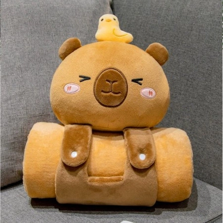 ECARLA koc z poduszką mięciutki, Flannela KAPIBARA 100x170cm KOC19