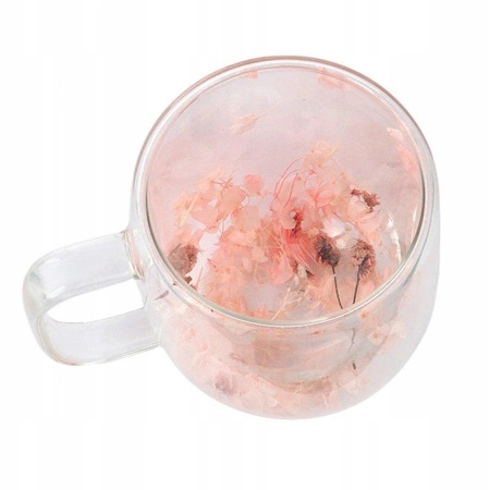 ECARLA szklanka termiczna z podwójnym dnem i hortensją 400ml Blady Róż SZK128