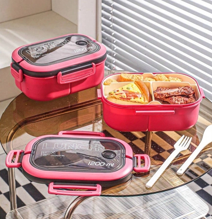 ECARLA Lunch Box śniadaniówka ze sztućcami 21x14,5x8cm Fuksja PJM44F