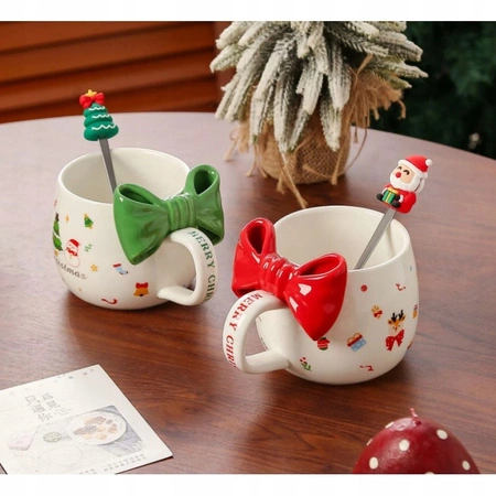 ECARLA kubek świąteczny z KOKARDĄ 400ml Czerwień KB25CZE