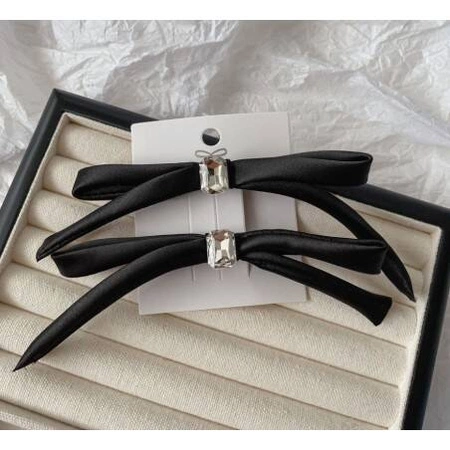 ECARLA spinka-klamra do włosów 2szt 10x1cm Kokardki z Perełką Czarne SP339