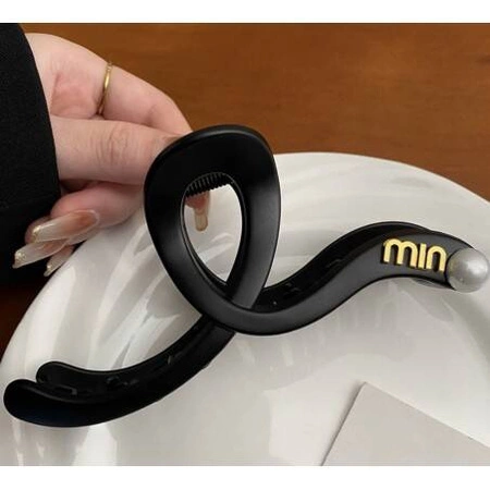 ECARLA spinka-klamra do włosów z perłą 13x6cm Czarna SP354CZ