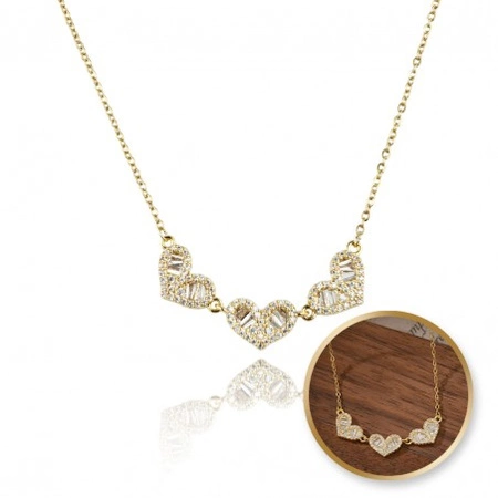 ECARLA naszyjnik ze stali szlachetnej pozłacanej SERCA cyrkonie NST2168