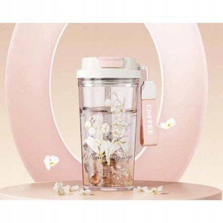 ECARLA kubek z uchwytem i ustnikiem 550ml Przezroczysty Konwalia BD29