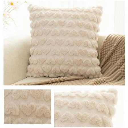 ECARLA poszewka na poduszkę 45x45cm Puchate serduszka Beż POD149