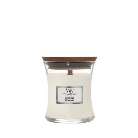 WOODWICK PlusWick mała świeca w słoiku White Teak 85g