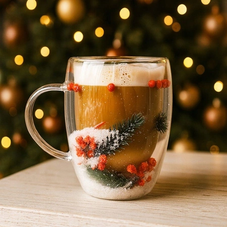 ECARLA szklanka termiczna akcenty świąteczne, śnieg 300ml SZK198