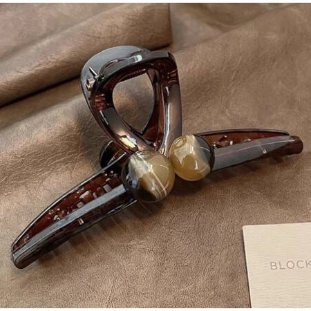 ECARLA spinka-klamra do włosów z kulkami 12x5cm Brązowa SP353