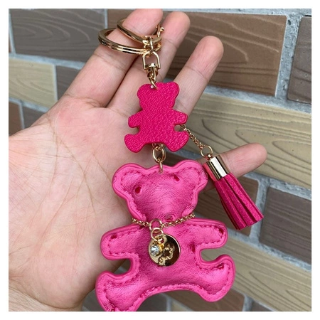 ECARLA brelok do kluczy skórzany Miś Fuksja BRL357