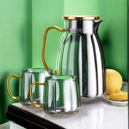 ECARLA dzbanek z falowanymi ściankami z pokrywką + 2 szklanki DZ07