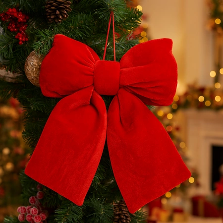 ECARLA Ozdoba Świąteczna kokarda aksamitna Czerwona 20x20cm WOZ42