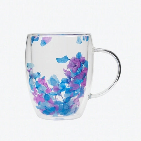 ECARLA szklanka termiczna z podwójnym dnem z hortensją w środku 300ml SZK195