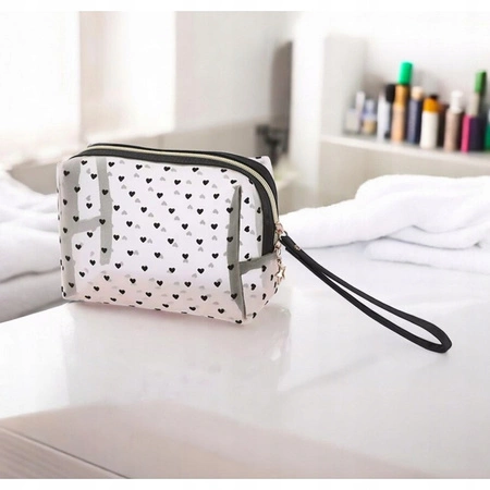 ECARLA kosmetyczka jednokomorowa transparentna 12x18x8cm Czarne Serca KS126