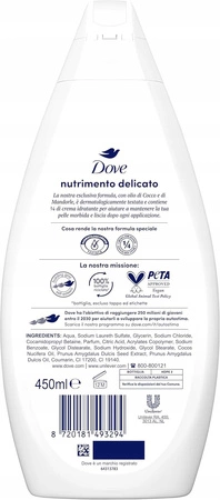 DOVE Bagnodoccia żel pod prysznic / płyn do kąpieli Nutrimento Delicato 450ml
