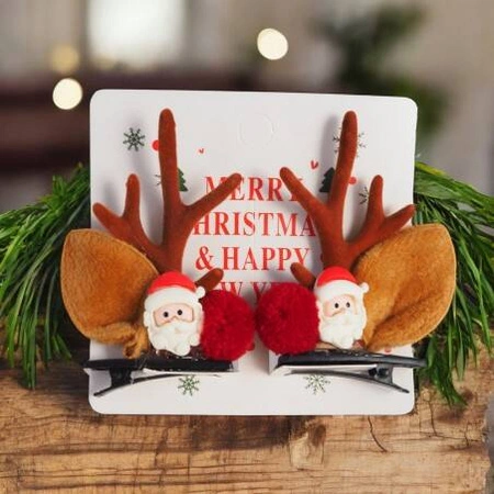 ECARLA spinki do włosów 2szt Różki świąteczne Renifer z Mikołajem SP363