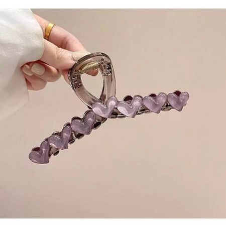 ECARLA spinka-klamra do włosów z serduszkami 13x6cm Fioletowa SP352FIO