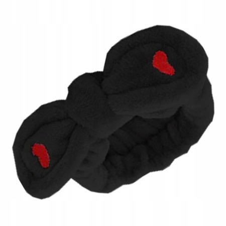 ECARLA opaska kosmetyczna do włosów z Kokardą i serduszkami 19,5x8cm Czarna OPK11CZ
