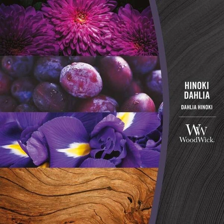 WOODWICK PlusWick mała świeca w słoiku HINOKI DAHLIA 85g