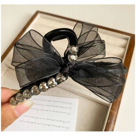 ECARLA spinka-klamra do włosów z serduszkami i kokardą Czarna SP343CZ