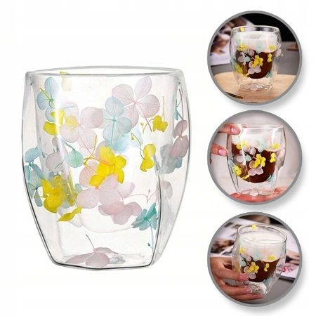 ECARLA szklanka termiczna z podwójnym dnem i hortensją Kolorowa 350ml SZK88