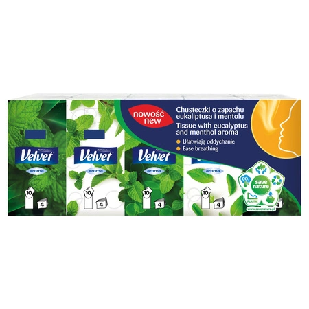 VELVET Aroma chusteczki higieniczne 4-warstwowe Eukaliptus i Mentol 10x10szt
